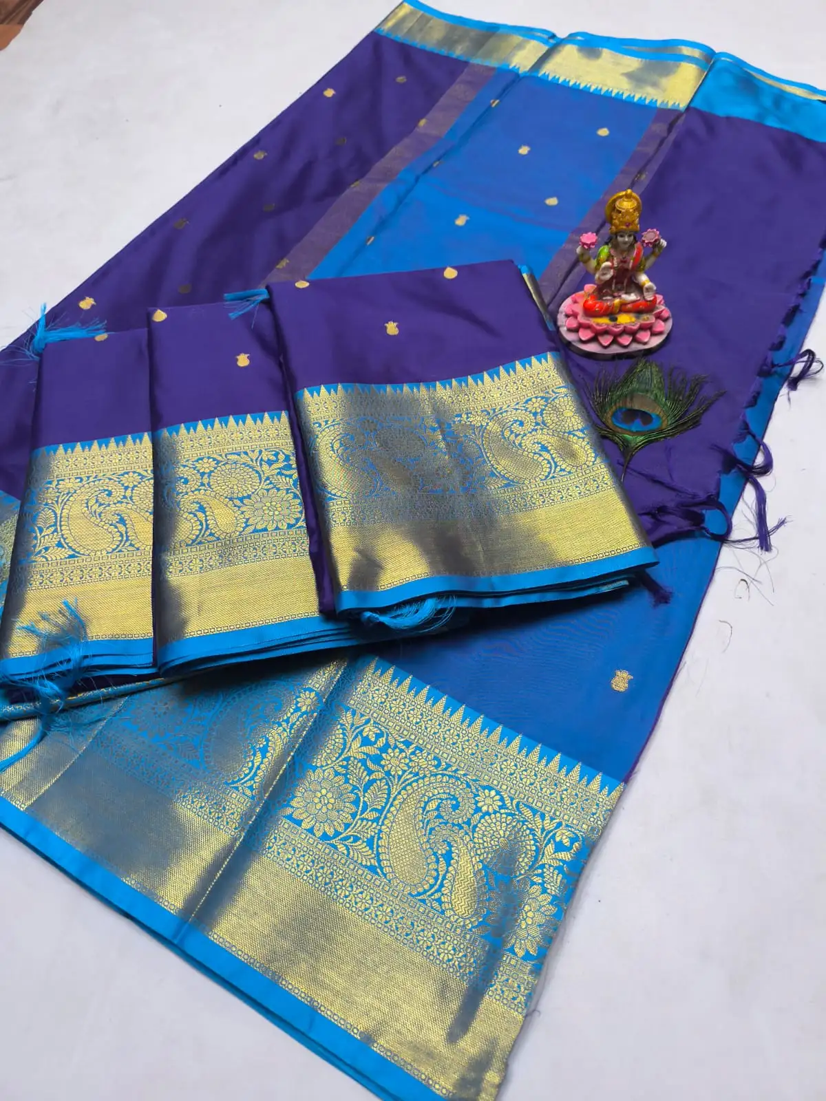 Royal Purple Peacock Blue Paisley Zari Banarasi Soft Silk Saree